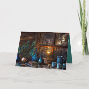 Cabin by lamplight rustic scene card