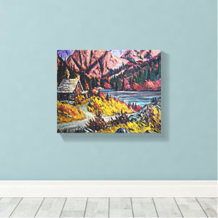 Cabin By the Lake Fine Art Painting 10x8 Canvas Print