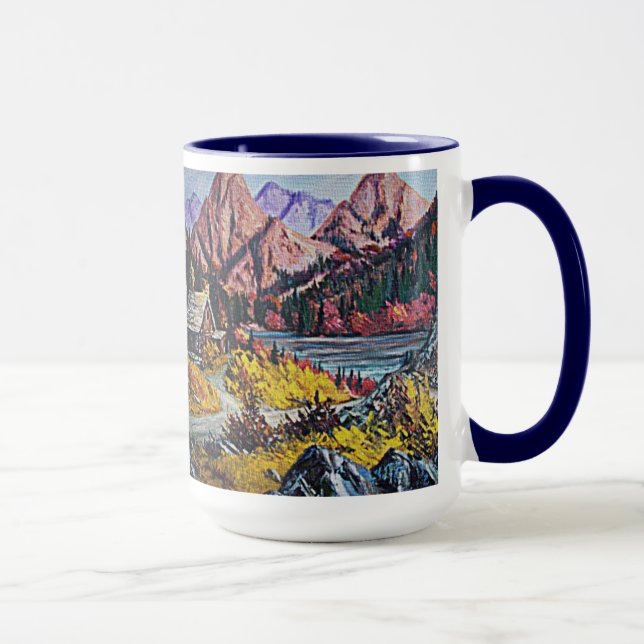 Cabin by the Lake Oil Painting Mug (Right)