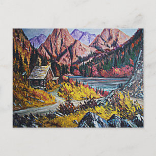 Cabin by the Lake Oil Painting Postcard