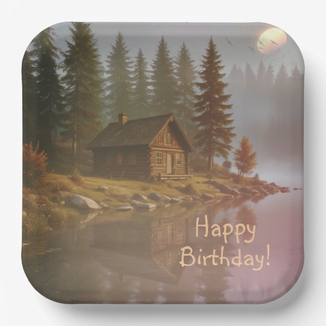 Cabin by the Lake Paper Plate (Front)