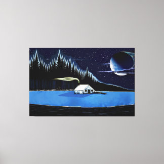 "Cabin by the Lake" Stretched Canvas Print. Print