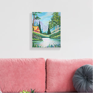 Cabin by the Stream Fine Art Painting 8x10 Canvas Print
