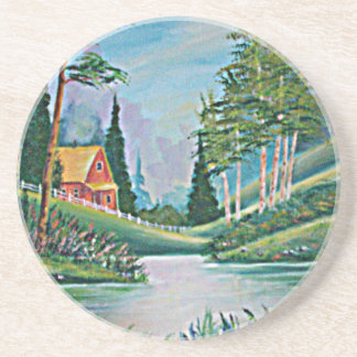 Cabin by the Stream Oil Painting Coaster
