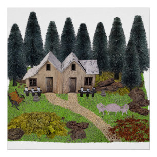 Cabin Chalet in the Forest Poster