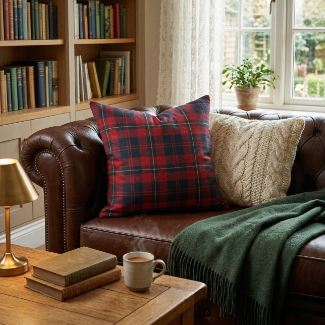 Cabin Chic Decor: Classic Red & Navy Tartan Plaid Cushion (Creator Uploaded)