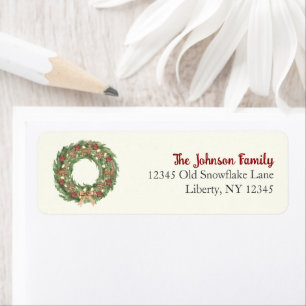 Cabin Christmas Morning Wreath Return Address