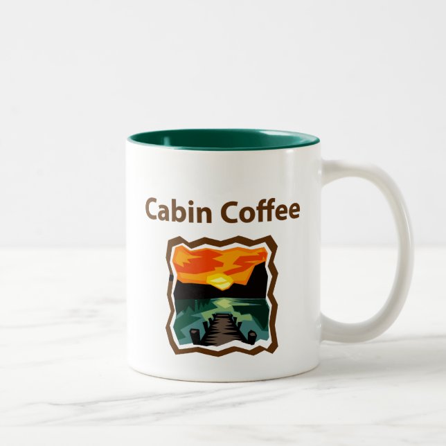 Cabin Coffee woodcut Two-Tone Coffee Mug (Right)