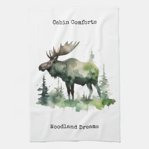 Cabin Comfort & Woodland Dreams Rustic Watercolor Tea Towel