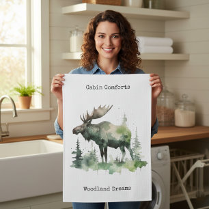 Cabin Comfort & Woodland Dreams Rustic Watercolor Tea Towel