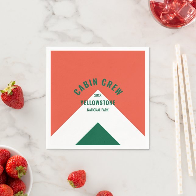 Cabin Crew Peronalized Destination Retro Red Green Napkin (Insitu)