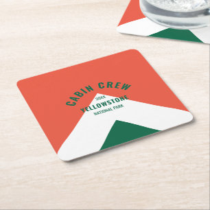 Cabin Crew Peronalized Destination Retro Red Green Square Paper Coaster