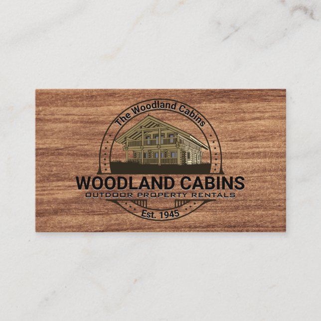Cabin | Dark Wood Grain Texture Business Card (Front)