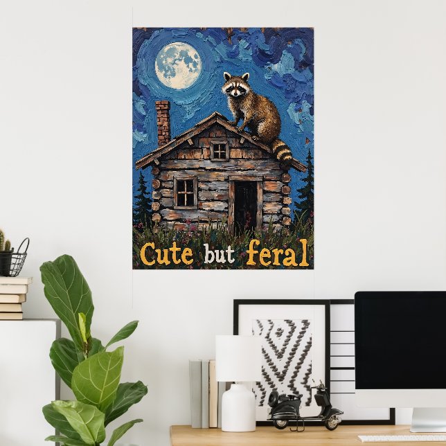 Cabin Dweller: A Racoon's Night Perch Poster (Home Office)