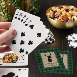 Cabin Family Name Deer Kraft Green Buffalo Plaid Playing Cards