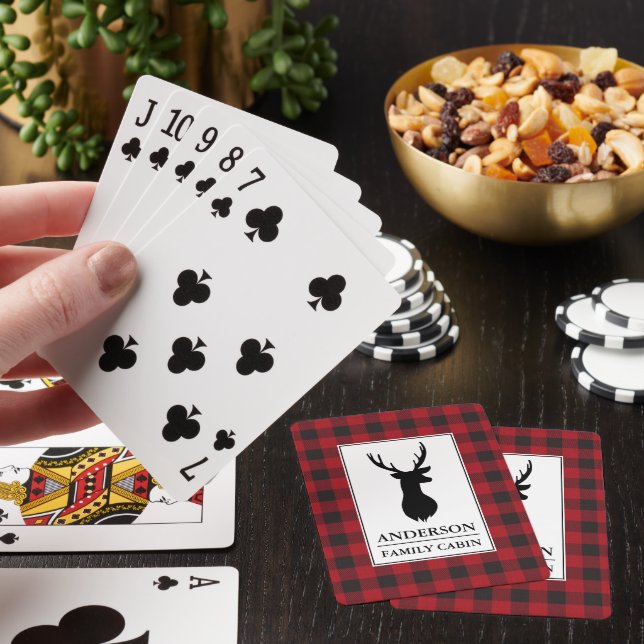 Cabin Family Name Deer Red Buffalo Plaid Playing Cards (In Situ)