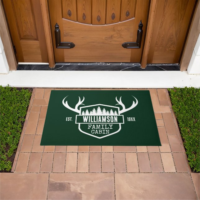 Cabin Family Name Forest Green Doormat (Outdoor)