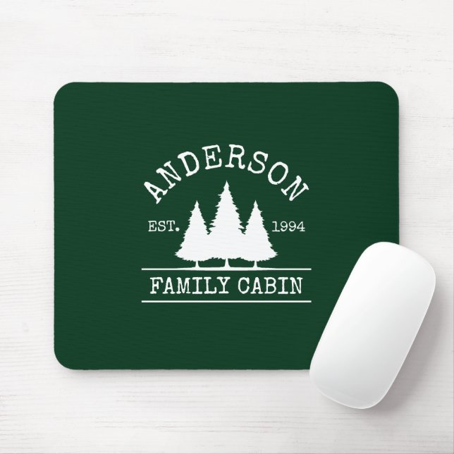 Cabin Family Name Forest Green Mouse Mat (With Mouse)