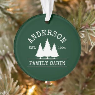 Cabin Family Name Forest Green Ornament