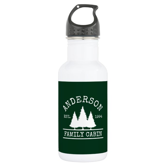 Cabin Family Name Forest Green White 532 Ml Water Bottle (Front)