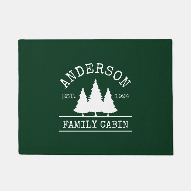 Cabin Family Name Forest Pines Green Doormat (Front)