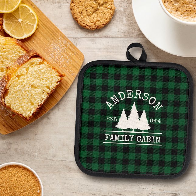 Cabin Family Name Green Plaid Pot Holder (A great addition to your kitchen.)