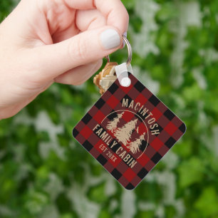 Cabin Family Name Red Black Buffalo Plaid Keychain