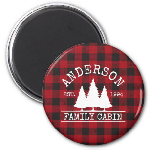 Cabin Family Name Red Buffalo Plaid Magnet