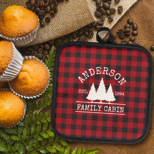 Cabin Family Name Red Buffalo Plaid Pot Holder