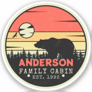 Cabin Family Name Retro Pine Trees Bear Souvenir