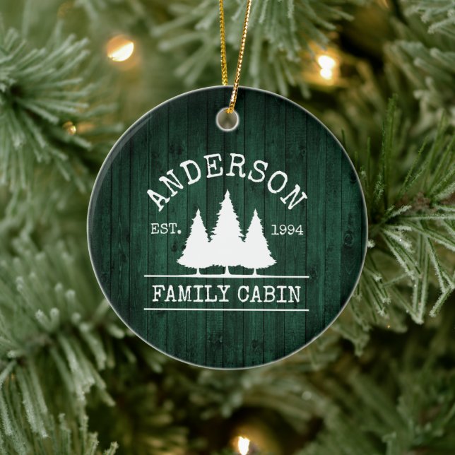 Cabin Family Name Rustic Green Wood Forest Ceramic Tree Decoration (Tree)