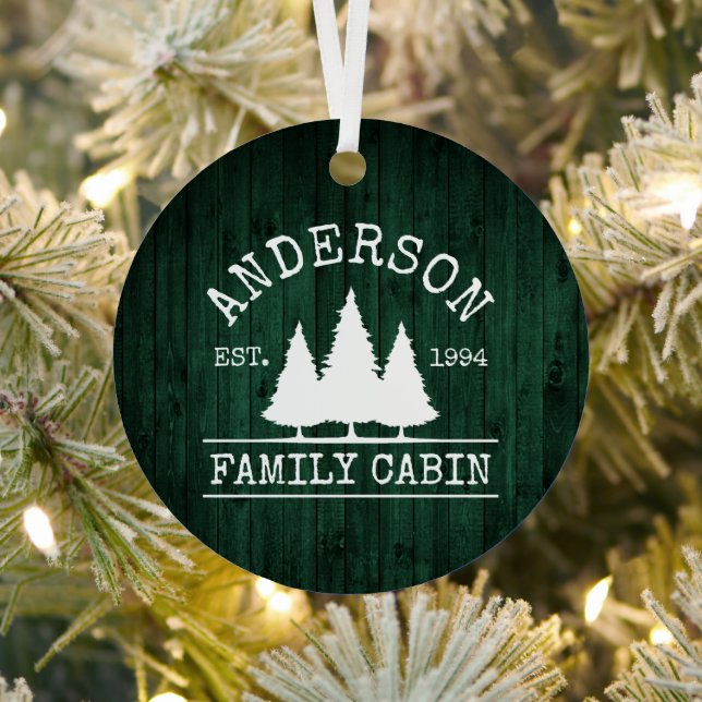 Cabin Family Name Rustic Green Wood Forest Metal Tree Decoration (Insitu)
