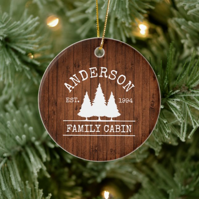 Cabin Family Name Rustic Wood Forest Ceramic Tree Decoration (Tree)