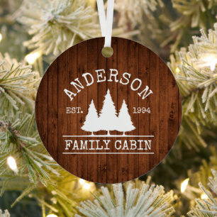 Cabin Family Name Rustic Wood Forest Metal Tree Decoration
