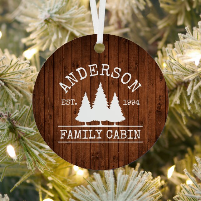 Cabin Family Name Rustic Wood Forest Metal Tree Decoration (Insitu)
