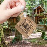 Cabin Family Name Rustic Wood Forest Trees Key Ring<br><div class="desc">Create a personalised family cabin keychain featuring a rustic, country wood plank design with forest pine trees and NAME FAMILY CABIN and year established date or other text in brown. ASSISTANCE: For help with design modification or personalisation, transferring the design to another product or if you would like coordinating items,...</div>