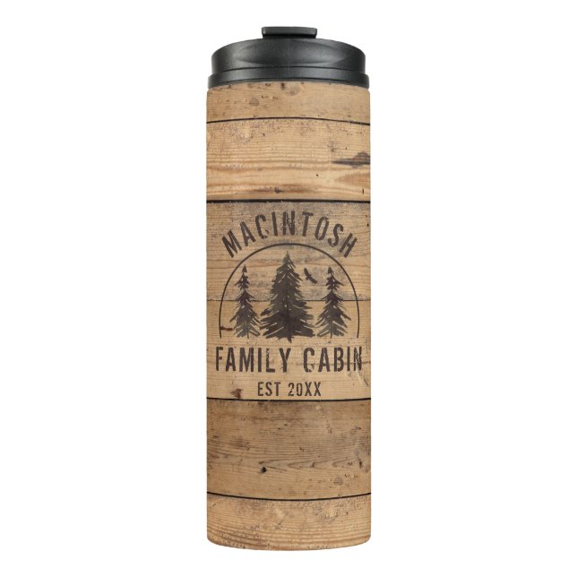 Cabin Family Name Rustic Wood Personalised Thermal Tumbler (Front)