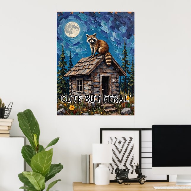 Cabin Guardian: Racoon's Nightly Watch Poster (Home Office)