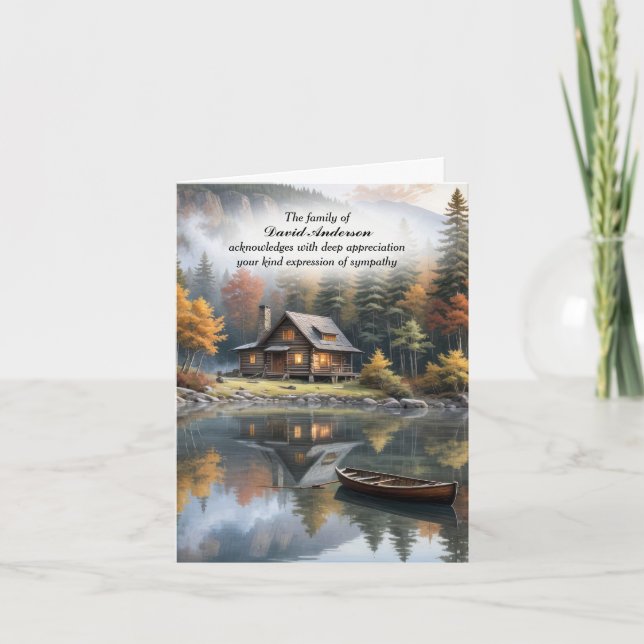 Cabin In a Mountain Valley Sympathy Thank You Card (Front)