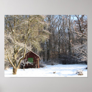 Cabin in a white forest poster
