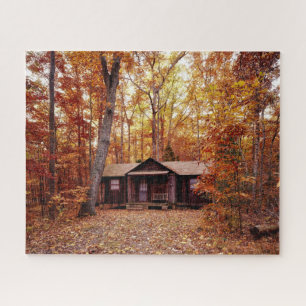 Cabin in the Fall Coloured Woods Jigsaw Puzzle