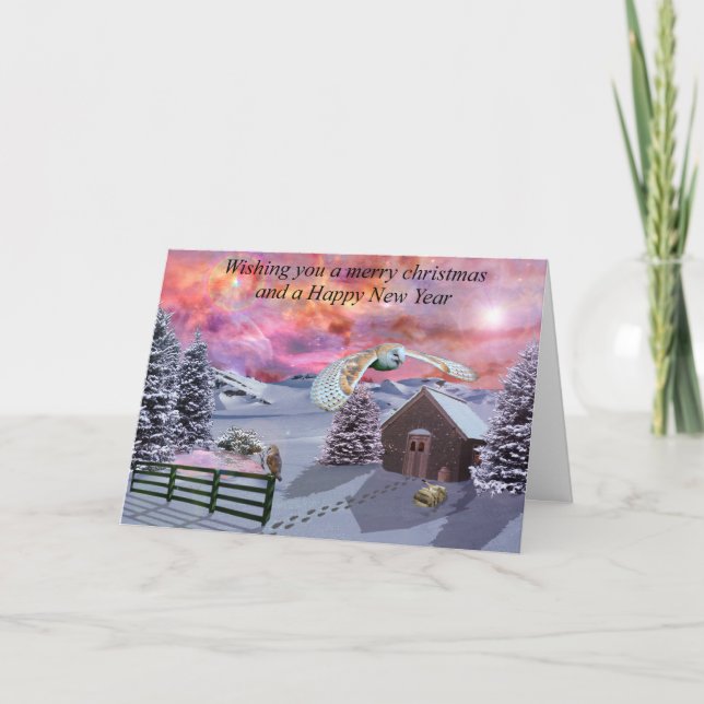Cabin in the snow - Merry Christmas Holiday Card (Front)