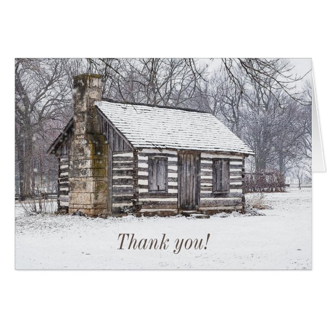 Cabin In The Snow Thank You Card (Front Horizontal)