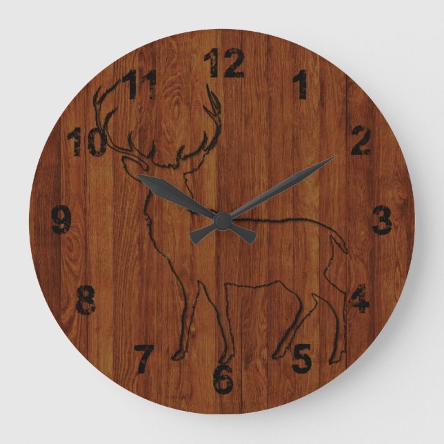 Cabin in the wood inspired Rustic Deer Large Clock (Front)