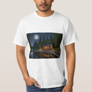 Cabin in the woods at night T-Shirt