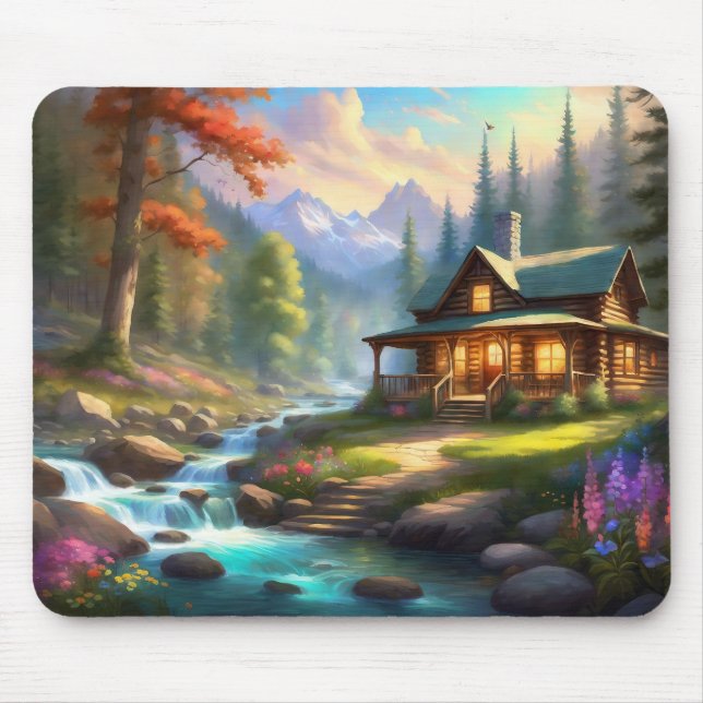 Cabin in the Woods Mountain Stream Mouse Mat (Front)