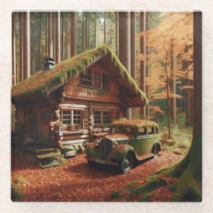 Cabin in the Woods with an Antique Automobile Glass Coaster