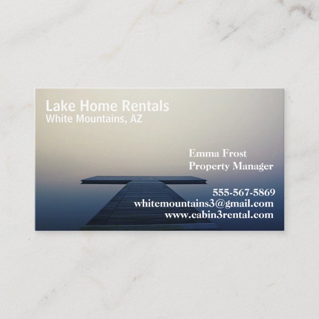 Cabin Lake Home Vacation Rental Business Cards (Front)