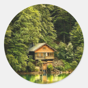 Cabin Lake House Classic Round Sticker