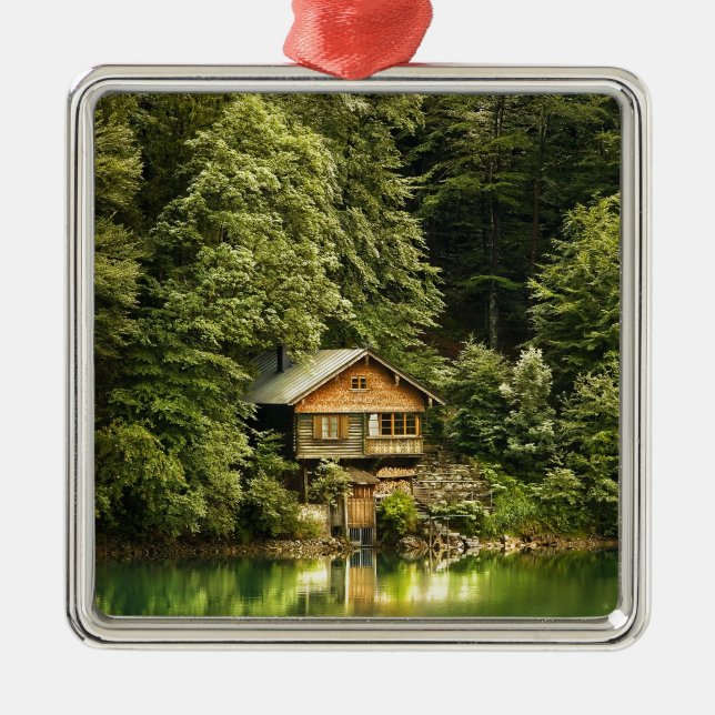 Cabin Lake House Metal Tree Decoration (Front)